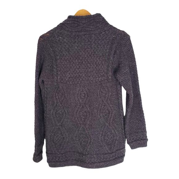 Aran Mor 100% Merino Wool Full Zip Cable Knit Sweater Gray Ireland Size Medium - Picture 3 of 11